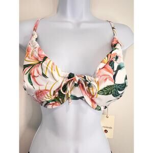 ArteSands April Spritz White Degas Bikini Top Sz 12 Floral Botanical Swim  D/DD